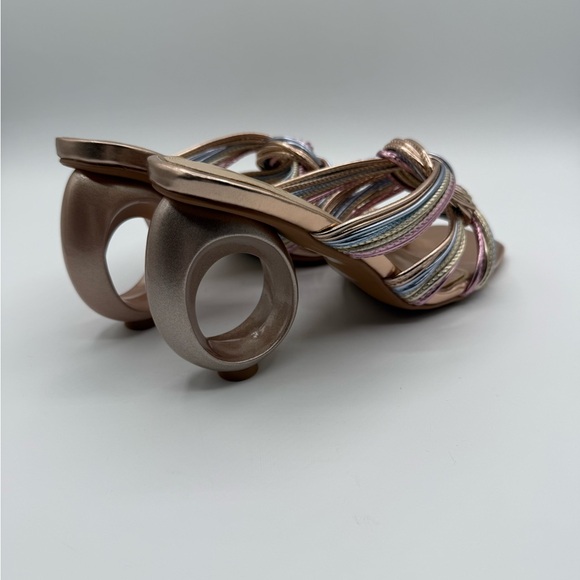 NINETY UNION Knotted STRAPPY SANDALS ON A ARCHITECTURAL HEEL IN PASTEL MULTI - Picture 7 of 17